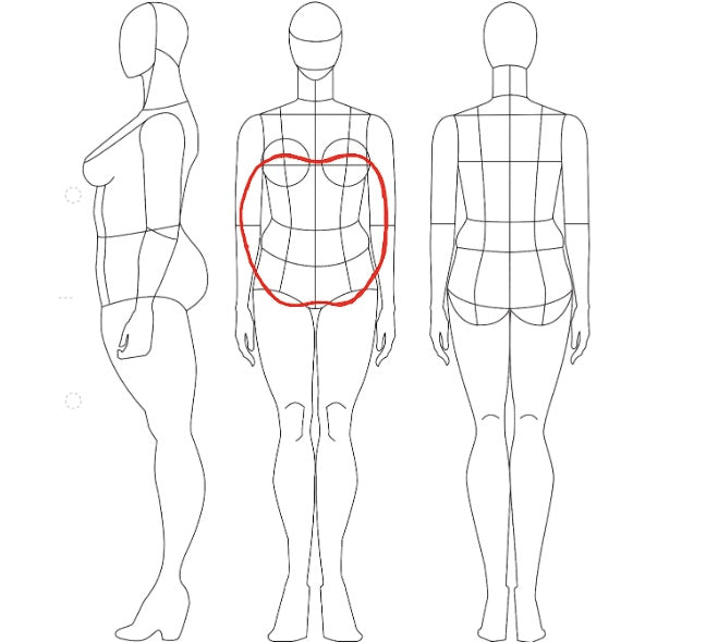 Body Measurement guide with the apple body type highlighted  