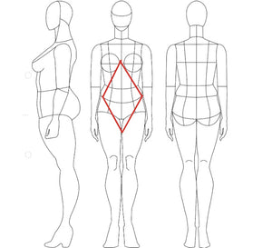 Body Measurement guide with the diamond body type highlighted  