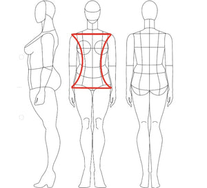 Body Measurement guide with the hourglass body type highlighted  